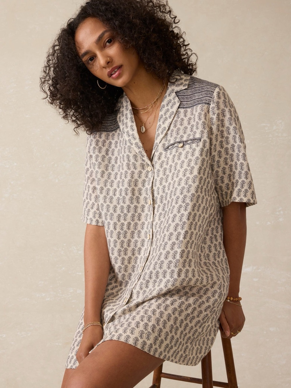 Nwt Faherty Paradise Point Linen Shirt Dress Summer Pearl Blossom Large